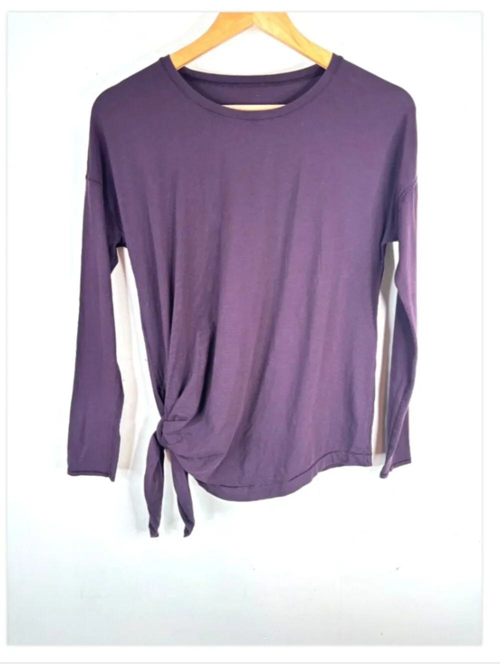 Lululemon To the Point Long Sleeve Top 6 Purple Pima Cotton Side Tie Knot Yoga